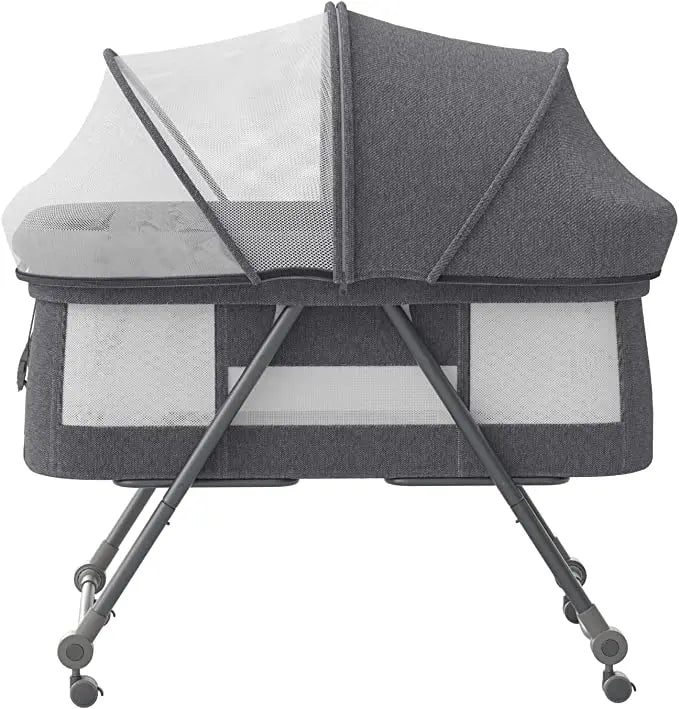 UBRAVOO Baby Grab-and-go Travel Cot with Mattress & Silent Wheels | Rocking Convertible Crib with Mesh Sides – Model