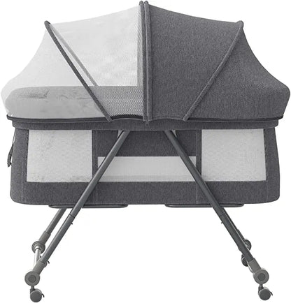 UBRAVOO Baby Grab-and-go Travel Cot with Mattress & Silent Wheels | Rocking Convertible Crib with Mesh Sides – Model