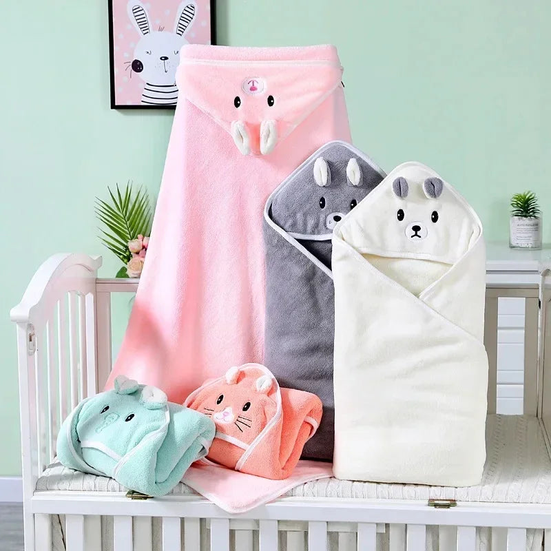 Baby Hooded Bath Towels – Soft Cartoon Animal Newborn Towel Blanket & Toddler Bathrobe – Warm Sleeping Swaddle Wrap