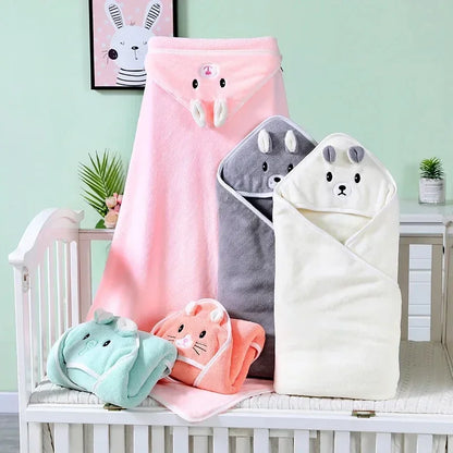 Baby Hooded Bath Towels – Soft Cartoon Animal Newborn Towel Blanket & Toddler Bathrobe – Warm Sleeping Swaddle Wrap