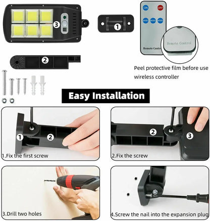Solar Lights Outdoor, 6000 Lumens 4pack 108COB LED Solar Powered Motion Sensor Wall Lamp - IP65 Waterproof with Remote Control, Durable Security Light for Outside Wall, Garden, Yard, Porch (4Pack)