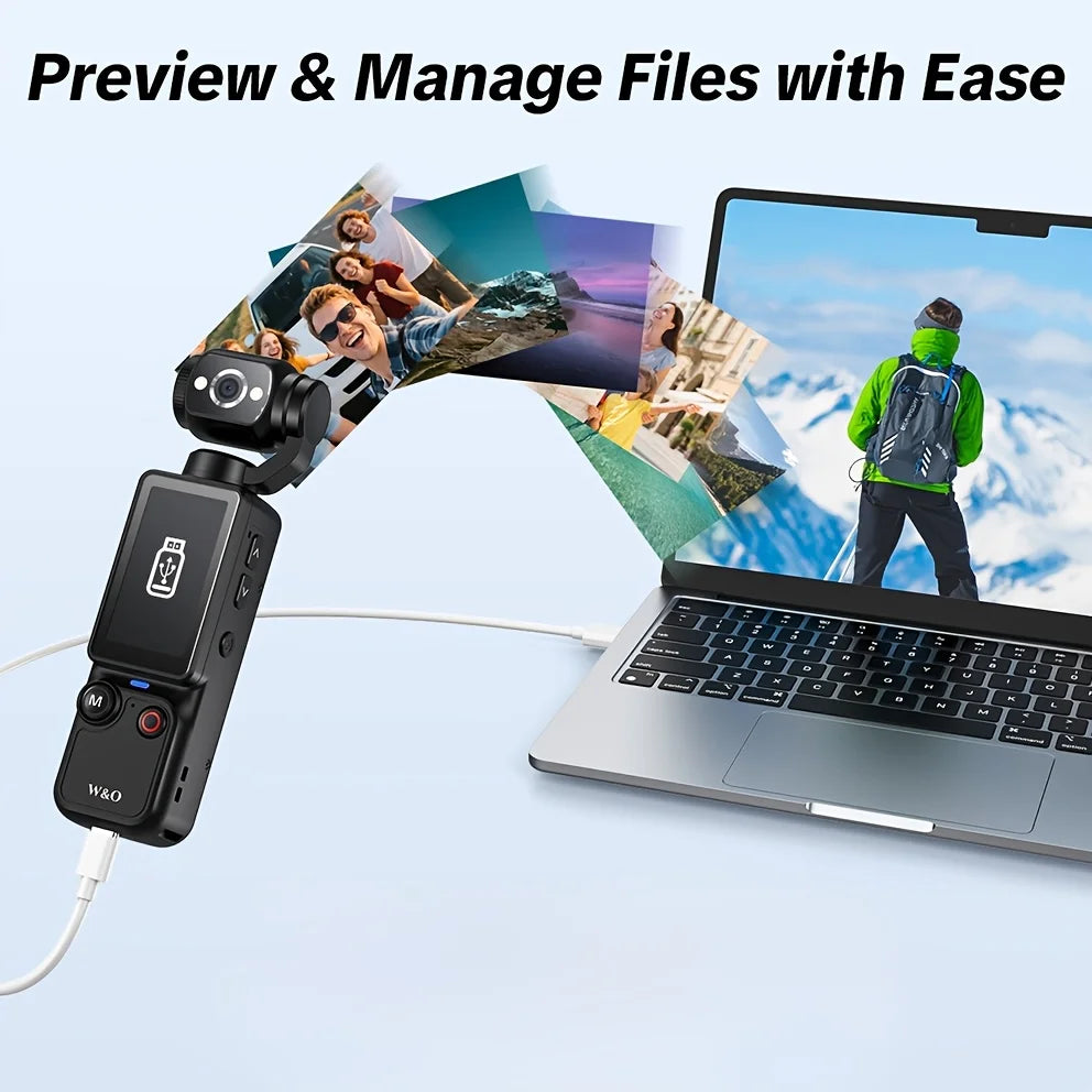 4K Portable Vlog Camera | 180° Rotatable Lens, 1.9" HD Screen, Built-in Fill Light & 2000mAh Battery — Black / White