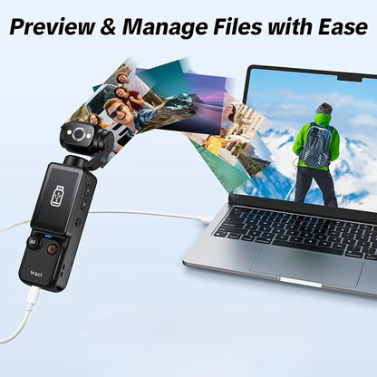 4K Portable Vlog Camera | 180° Rotatable Lens, 1.9" HD Screen, Built-in Fill Light & 2000mAh Battery — Black / White