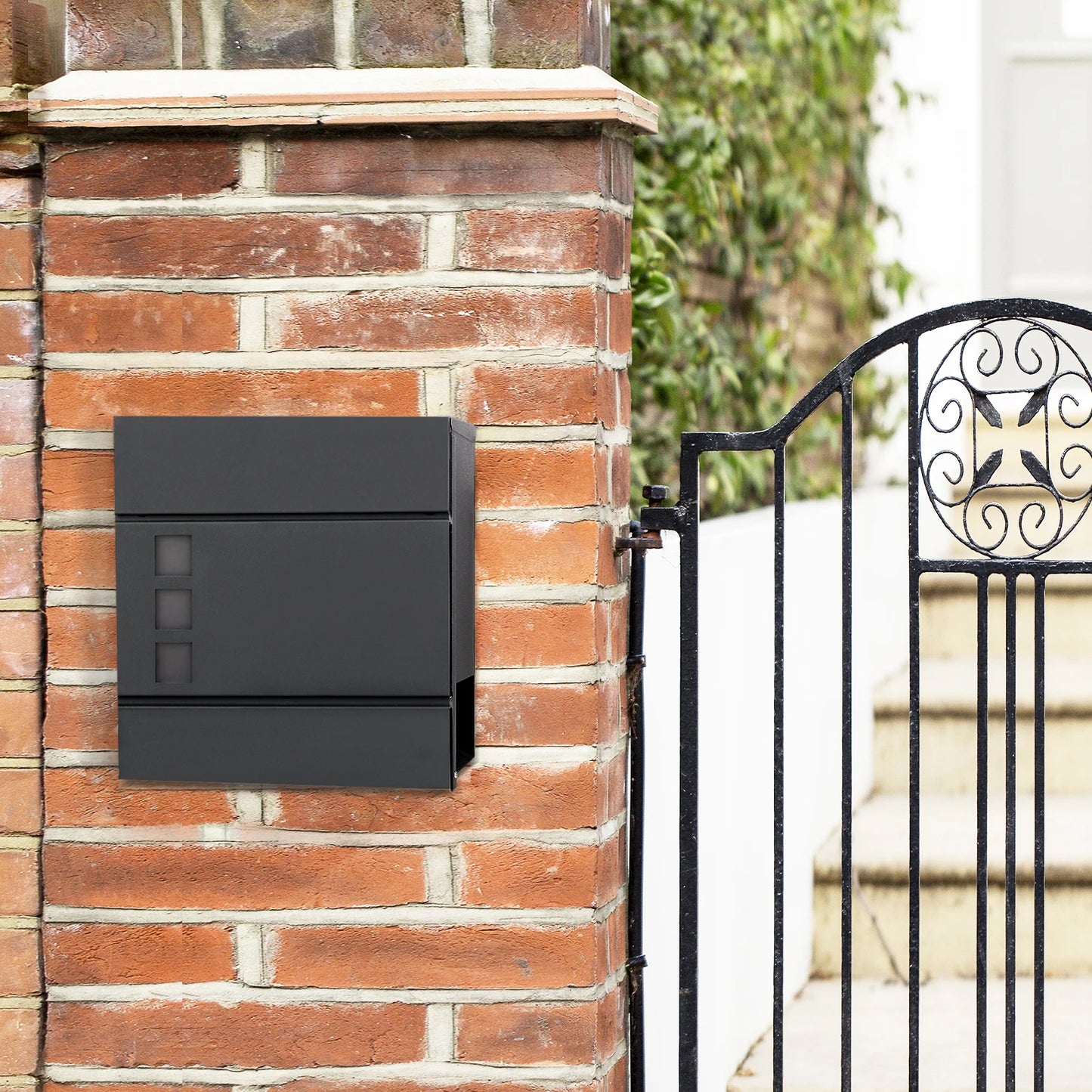 SONGMICS Modern Post Box - Wall Mounted Letterbox with Newspaper Holder & Lock - Metal Construction for UK Homes