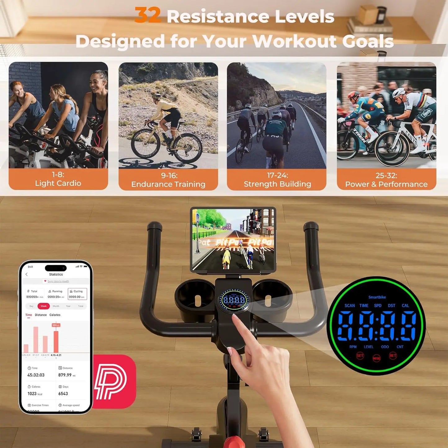 Exercise Bike Home Ergometer Exercise Bike with Adjustable Magnetic Resistance Indoor Bicycle LCD Display 100 kg Load Capacity