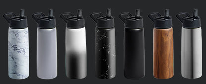 Triple Walled Insulated Water Bottles with Straw  25 Oz Stainless Steel Metal Bottle  Leak Proof Lids  Army Green