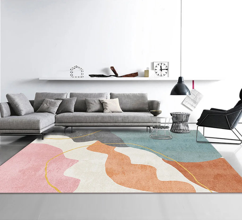 Nordic Geometric Abstract Area Rug – Modern Washable Living Room & Bedroom Carpet / Entrance Mat
