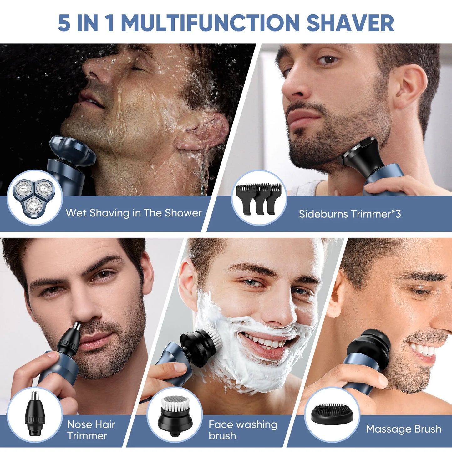 SEJOY 3 In 1 Multifunction Mens Electric Shaver Powerful Beard Nose Hair Trimmer Shaving Machine Electric Razor Waterproof