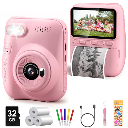 DIAMOOKY Kids Digital Camera - 32MP Instant Print Camera with 3.0 LCD Screen & Creative Kit - Perfect Gift for Ages 6-12