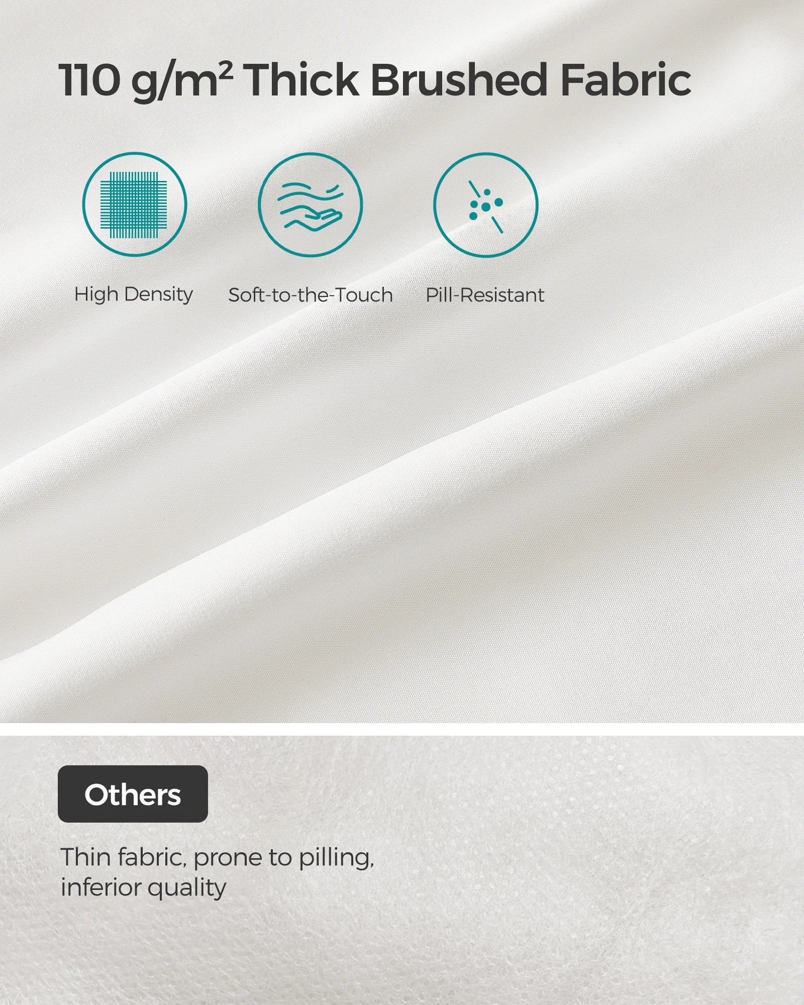 SONGMICS Bed Pillows 74 x 48 cm – 800g Filling – Soft Brushed Polyester – Machine Washable at 60°C – Includes Storage