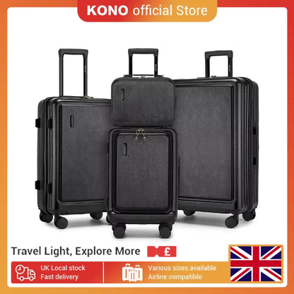 Kono Hardshell Luggage Set | ABS+PC Lightweight, TSA Lock, 4 Spinner Wheels — 2-Piece or 4-Piece, Navy, Grey, Black or Burgundy