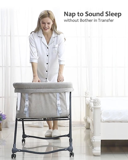 UBRAVOO Baby Grab-and-go Travel Cot with Mattress & Silent Wheels | Rocking Convertible Crib with Mesh Sides – Model