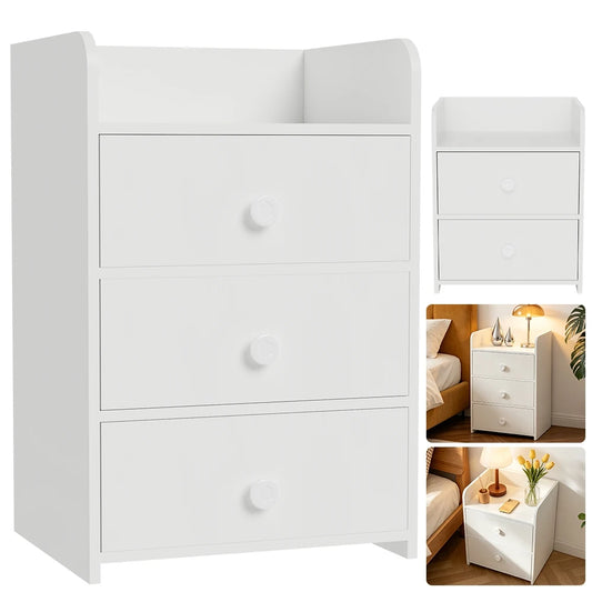 Minimalist Bedside Table Nightstand | 2 or 3 Tier, 11mm MDF, Slim Bedroom Storage Cabinet, Easy Assembly