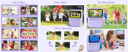DIAMOOKY Kids Digital Camera - 32MP Instant Print Camera with 3.0 LCD Screen & Creative Kit - Perfect Gift for Ages 6-12