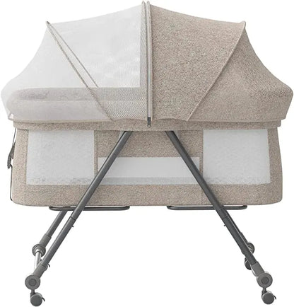 UBRAVOO Baby Grab-and-go Travel Cot with Mattress & Silent Wheels | Rocking Convertible Crib with Mesh Sides – Model