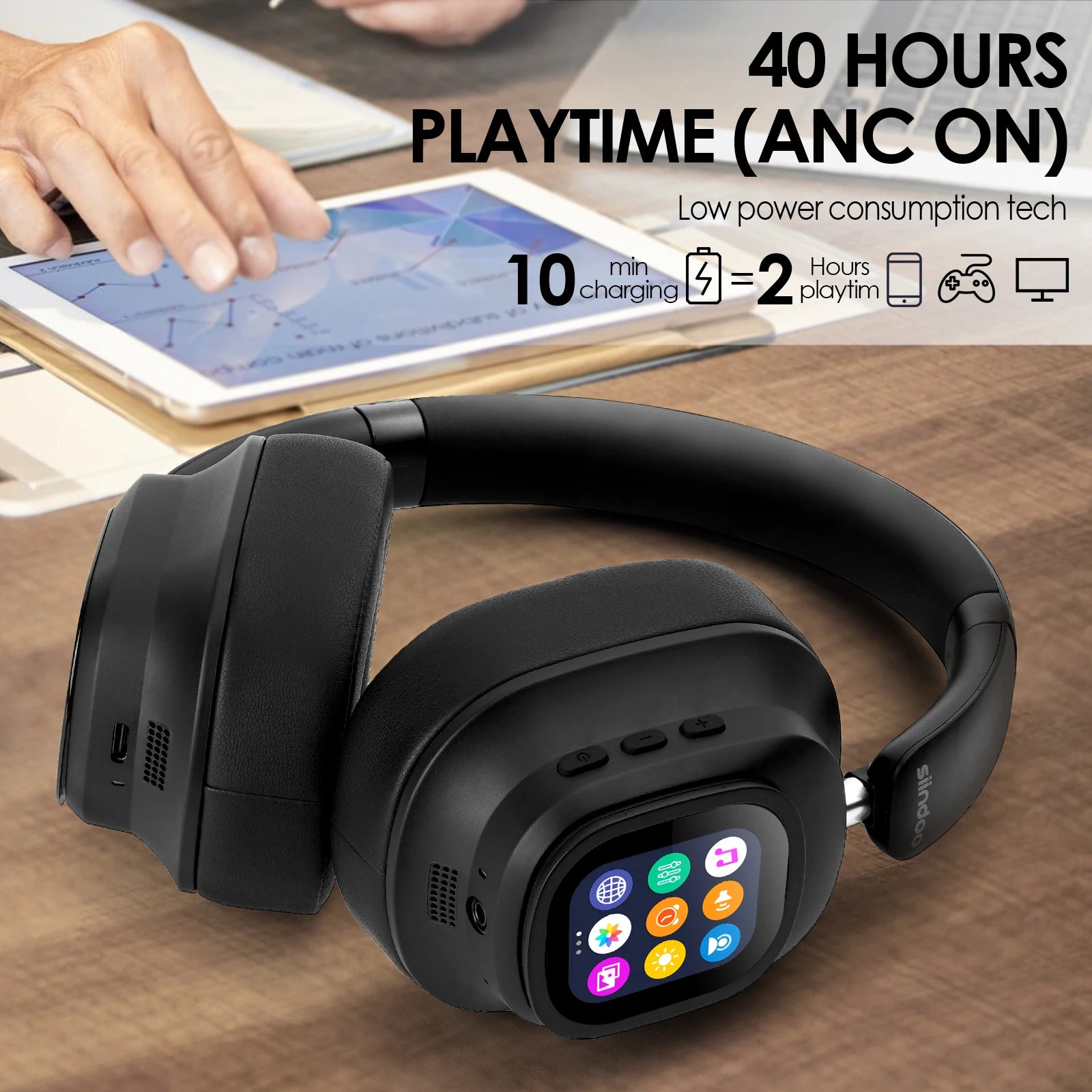 Siindoo JH-ANC930Plus Hybrid Wireless Headphone Active Noise Cancelling Headphones With Multi Magnetic Touch Control