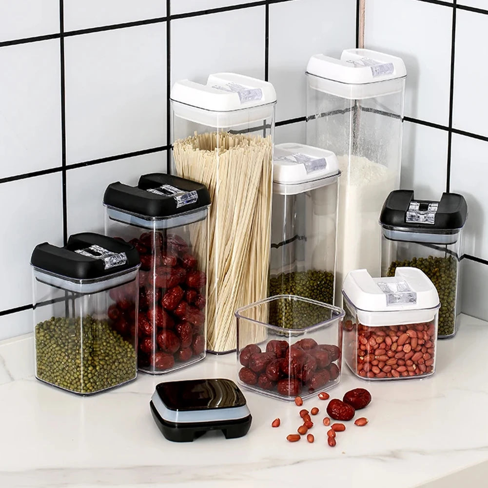 【Lifeideas】7Pcs Airtight Food Storage Containers with Clasp Lids Plastic Clear Jars with Easy Lock Lid Kitchen Pantry Organize