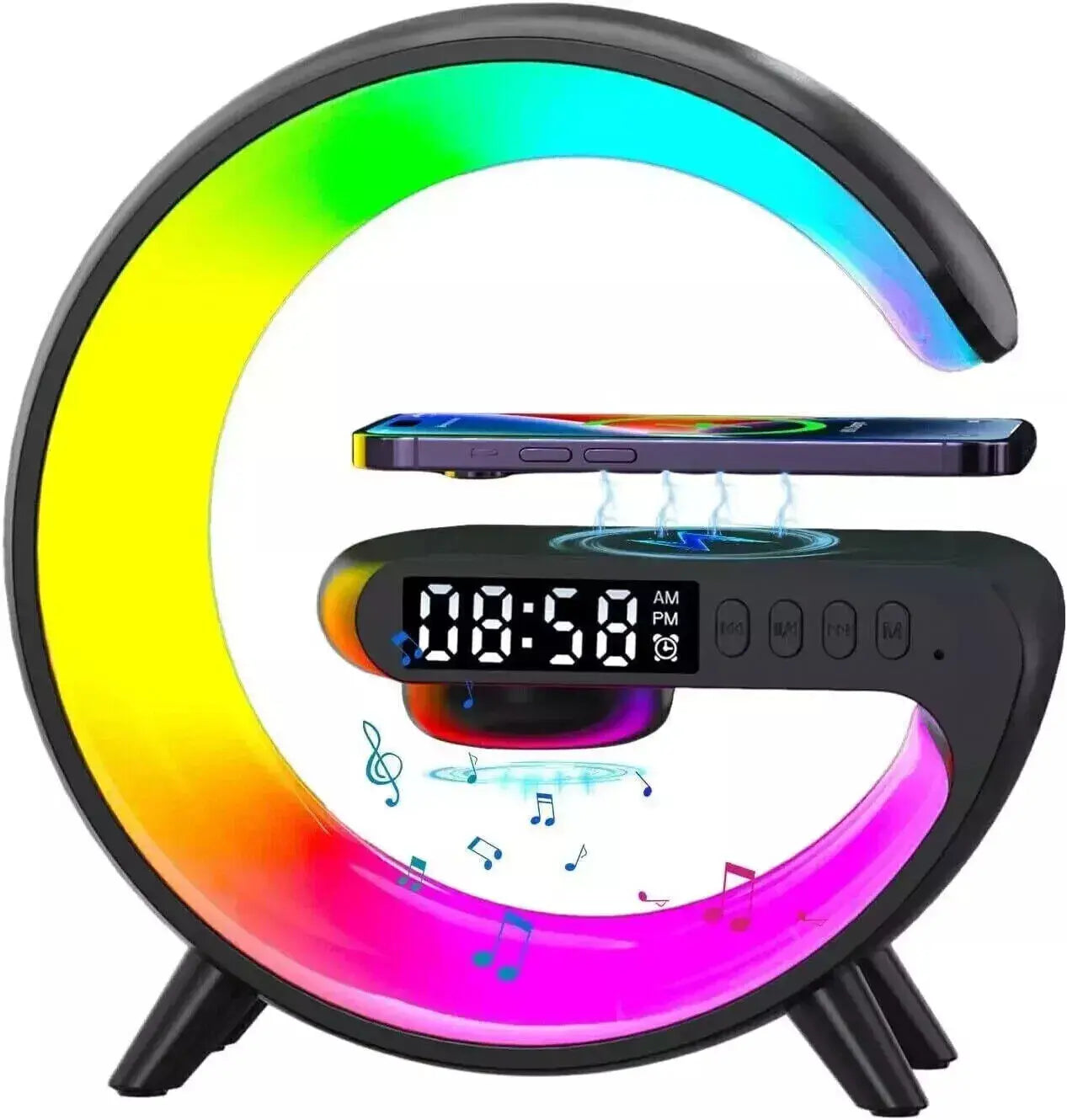 Smart G Lamp Bluetooth Speaker Wireless Charger RGB Alarm Clock Night Light 2025 - Black / UNITED KINGDOM
