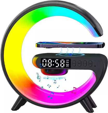 Smart G Lamp Bluetooth Speaker Wireless Charger RGB Alarm Clock Night Light 2025 - Black / UNITED KINGDOM