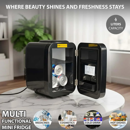 4L Mini Fridge Cooler & Warmer | RGB Lighting, Dual Voltage 12V DC / 240V AC, Skincare, Drinks & Cosmetics — Black