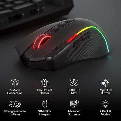 Redragon M612 PRO Wireless Gaming Mouse - 8000 DPI RGB Gaming Mouse with 11 Programmable Buttons for UK Gamers