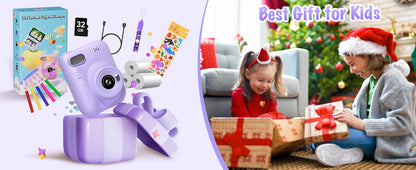 DIAMOOKY Kids Digital Camera - 32MP Instant Print Camera with 3.0 LCD Screen & Creative Kit - Perfect Gift for Ages 6-12