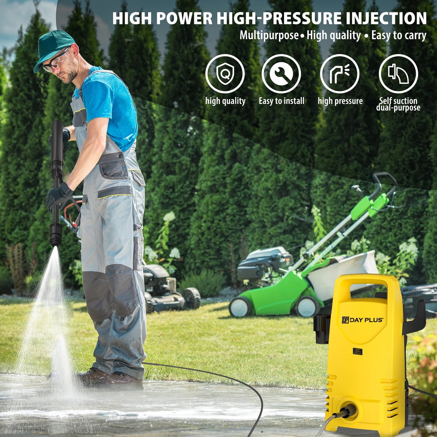 1800W Portable Electric Pressure Washer – 5000PSI Jet Cleaner with Adjustable 3-in-1 Nozzle for Car Patio Driveway