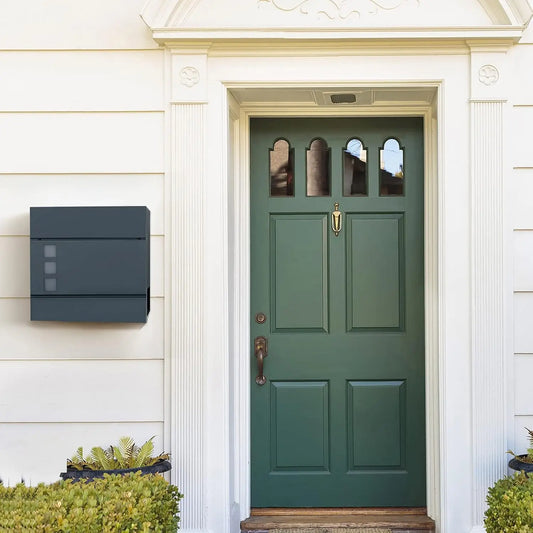 SONGMICS Modern Post Box - Wall Mounted Letterbox with Newspaper Holder & Lock - Metal Construction for UK Homes