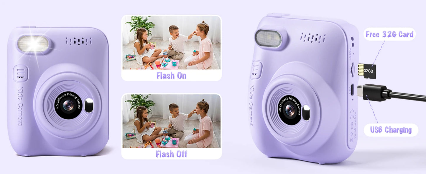 DIAMOOKY Kids Digital Camera - 32MP Instant Print Camera with 3.0 LCD Screen & Creative Kit - Perfect Gift for Ages 6-12