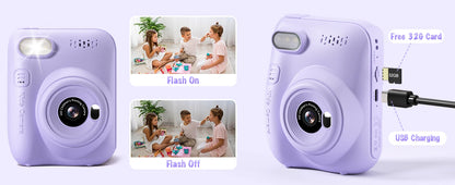 DIAMOOKY Kids Digital Camera - 32MP Instant Print Camera with 3.0 LCD Screen & Creative Kit - Perfect Gift for Ages 6-12