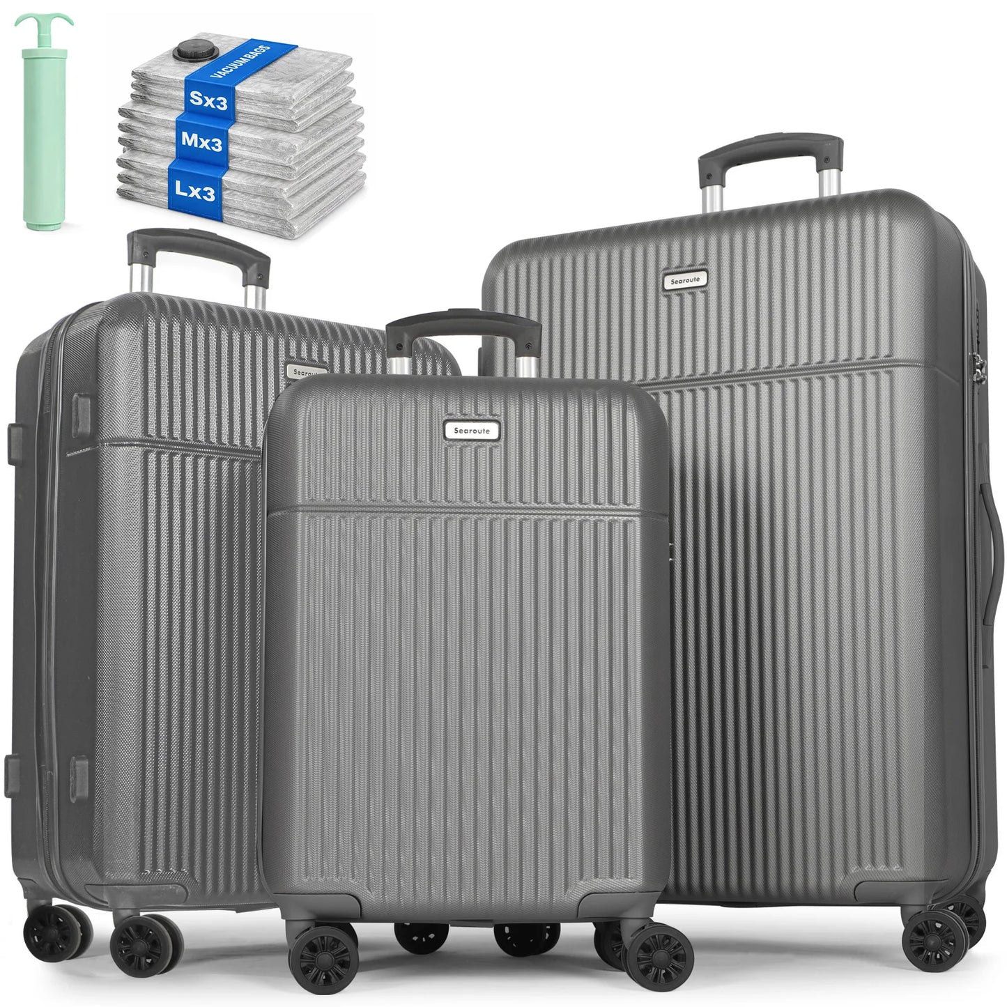 3-Piece ABS Hardshell Luggage Set | 21"+24"+28", TSA Lock, 4 Spinner Wheels, Telescopic Handle — Pink, Grey, Black, Blue or White