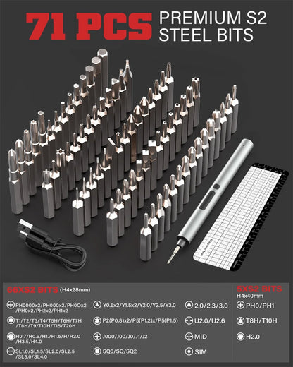 75 in 1 Precision Electric Screwdriver Set with 71 Magnetic Phillips Torx Bits 3 LED Lights Multifunctional Power