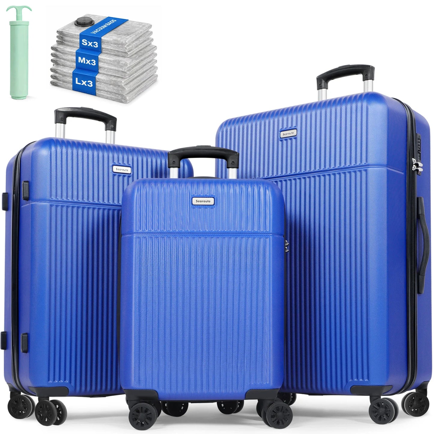 3-Piece ABS Hardshell Luggage Set | 21"+24"+28", TSA Lock, 4 Spinner Wheels, Telescopic Handle — Pink, Grey, Black, Blue or White