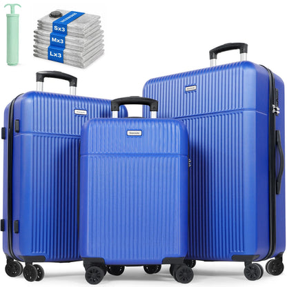 3-Piece ABS Hardshell Luggage Set | 21"+24"+28", TSA Lock, 4 Spinner Wheels, Telescopic Handle — Pink, Grey, Black, Blue or White