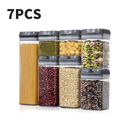 【Lifeideas】7Pcs Airtight Food Storage Containers with Clasp Lids Plastic Clear Jars with Easy Lock Lid Kitchen Pantry Organize