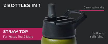 Triple Walled Insulated Water Bottles with Straw  25 Oz Stainless Steel Metal Bottle  Leak Proof Lids  Army Green