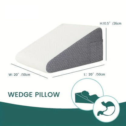 Bed Wedge Pillow for Sleeping – Triangle Memory Foam Support Cushion – Leg Elevation & Snoring Relief – Anti-Static