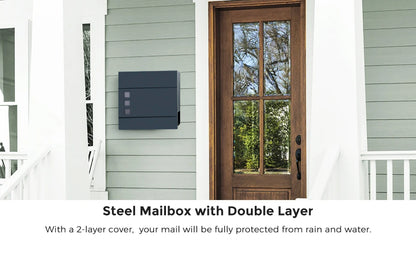 SONGMICS Modern Post Box - Wall Mounted Letterbox with Newspaper Holder & Lock - Metal Construction for UK Homes