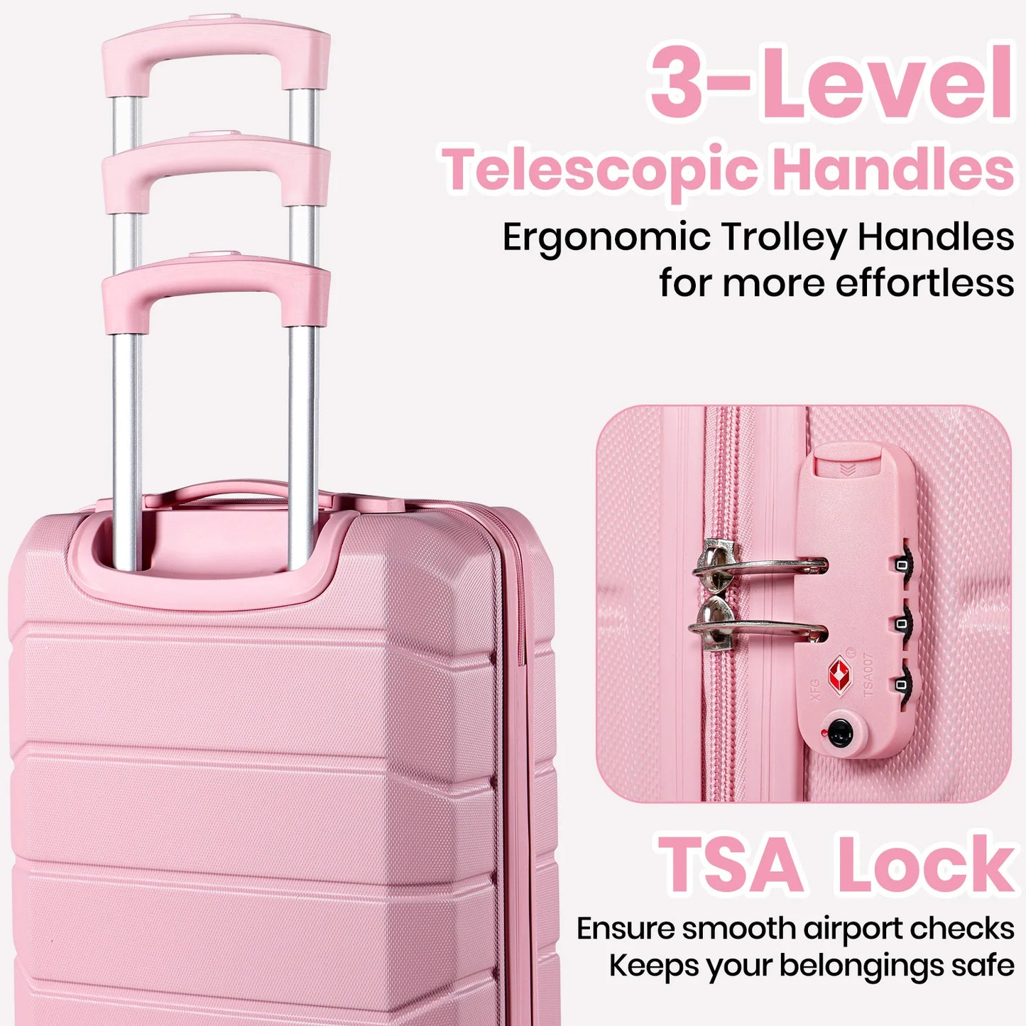20" Hardshell Carry-On Suitcase | ABS Lightweight, TSA Lock, 4 Spinner Wheels, Cabin-Approved — Pink or Beige