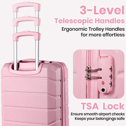 5-Piece ABS Hardshell Luggage Set | TSA Lock, 4 Spinner Wheels, Lightweight Trolley — Pink or Beige