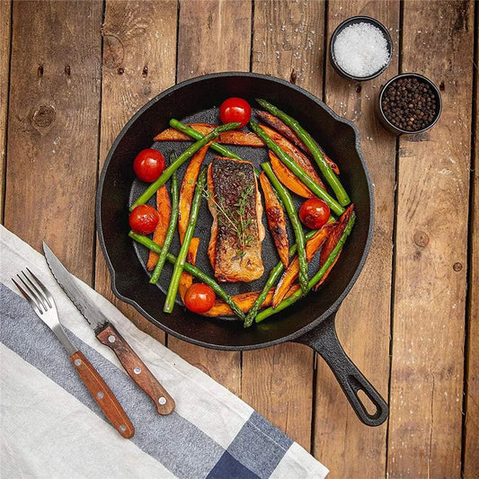 3-Piece Cast Iron Frying Pan Set | 16cm, 20cm & 26cm, Uncoated, Induction & Gas Compatible, Double Pour Spout