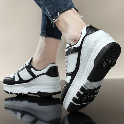 Four wheel roller shoes Boys girls walking shoes Casual outdoor sports slide and shrink school students pulleys shoes