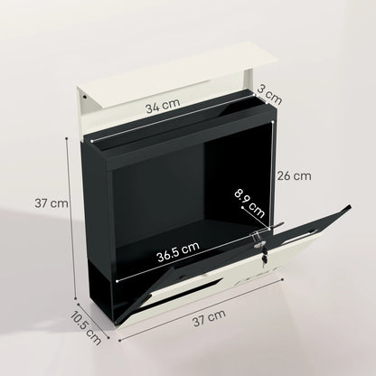 HOMCOM Wall Mounted Post Box - Modern Weatherproof Letterbox with Lock & Keys - Stainless Steel Design for UK Homes