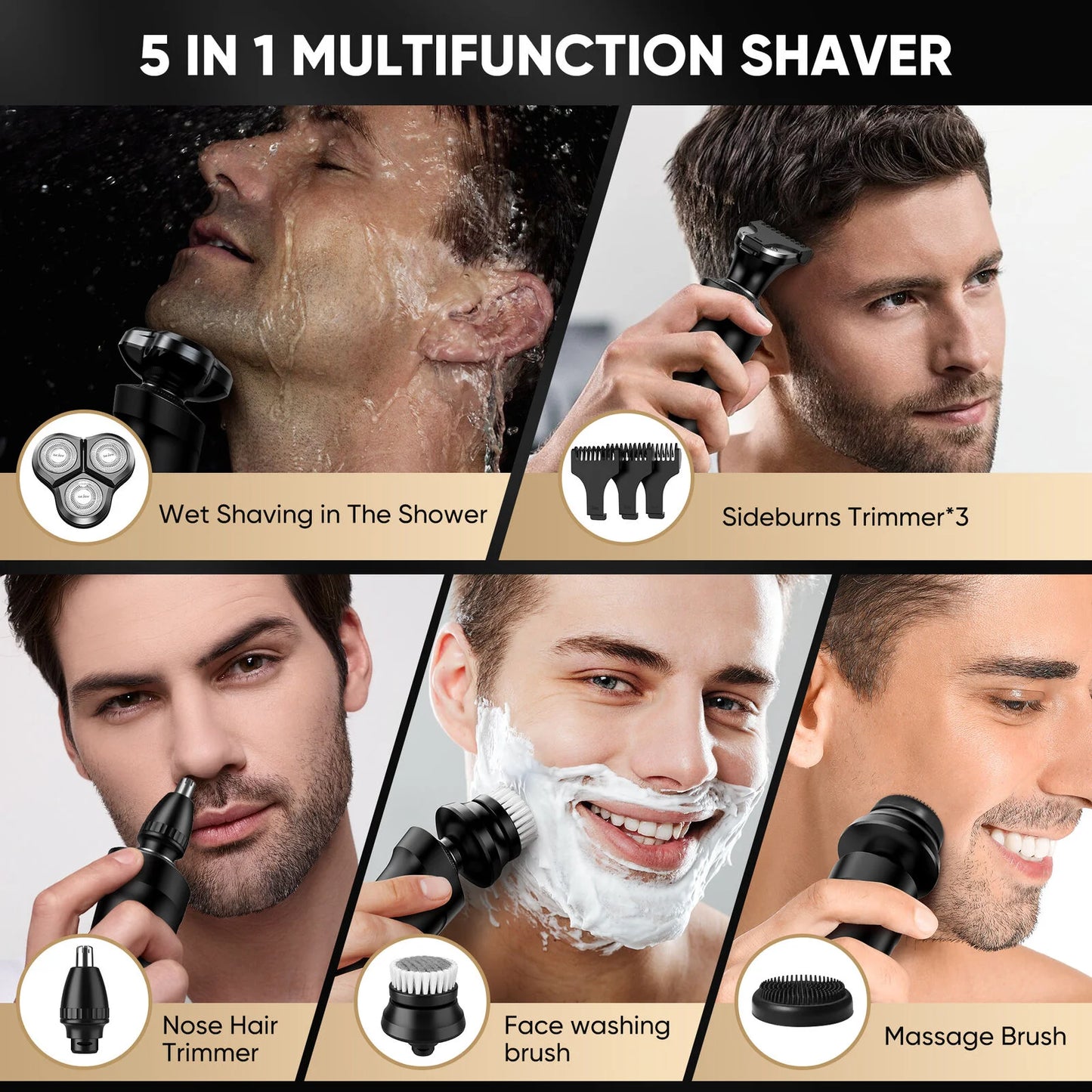 SEJOY 3 In 1 Multifunction Mens Electric Shaver Powerful Beard Nose Hair Trimmer Shaving Machine Electric Razor Waterproof