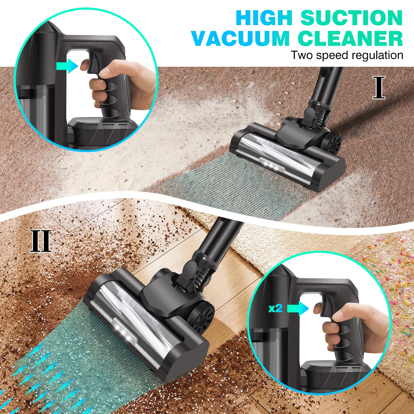 Cordless Vacuum Cleaner,Wall Hanging Stick Vacuum Cleaner 17KPA Pet Hoover Vacuum Cleaner with Tangle-Free Brush,3000mAh Battery
