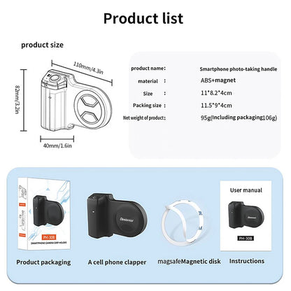 Magnetic Selfie Phone Tripod Mount with Bluetooth Detachable Remote – Anti-Shake Tripod Grip Holder & Camera Handle for iPhone & Android | TikTok Video & Vlogging Stabiliser
