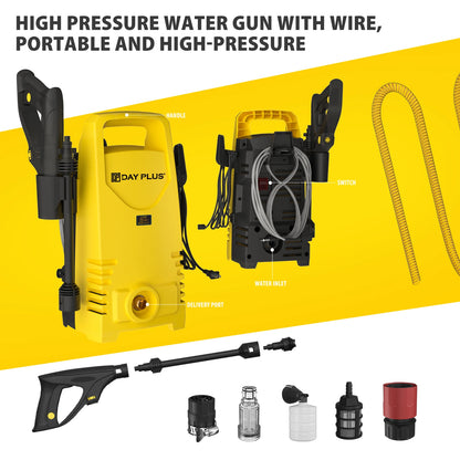 1800W Portable Electric Pressure Washer – 5000PSI Jet Cleaner with Adjustable 3-in-1 Nozzle for Car Patio Driveway