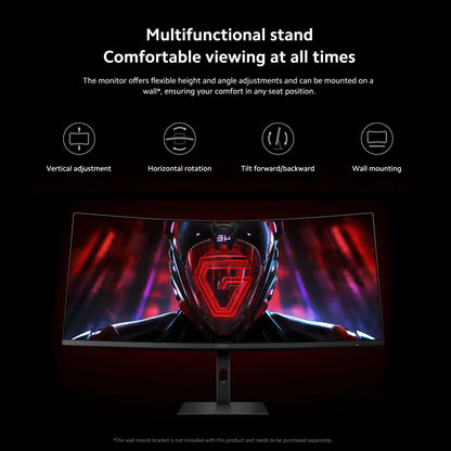 Xiaomi G34WQi 34" Ultrawide Curved Gaming Monitor | 180Hz, 1ms, 3440×1440 WQHD, 1500R, AMD FreeSync Premium — Black, UK Plug