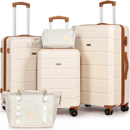 5-Piece ABS Hardshell Luggage Set | TSA Lock, 4 Spinner Wheels, Lightweight Trolley — Pink or Beige