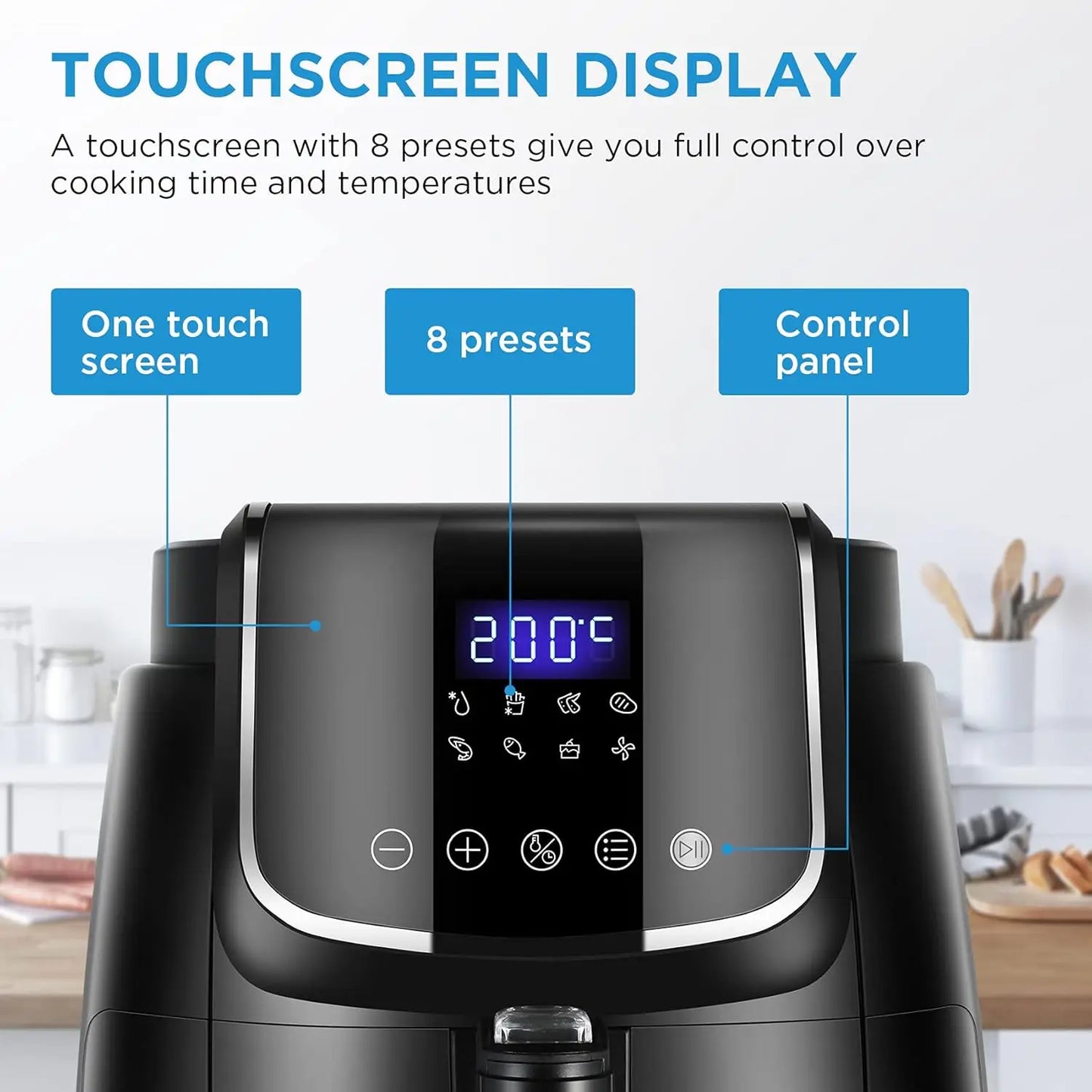 Midea 4L Touch Control Air Fryer with Digital Display – 8 Presets, 360° Air Flow Heating System, Detachable Basket – Oil-Free Cooking for Healthier Meals